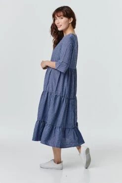 Checked Tiered Smock Dress -Hallmark Style D730878 BLUE 3