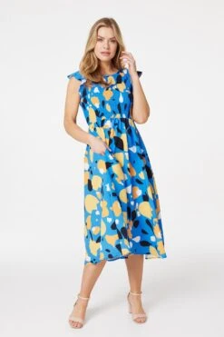 Hallmark Style 34 Abstract Floral Print Midi Dress