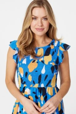 Abstract Floral Print Midi Dress -Hallmark Style D730969 BLUE 4