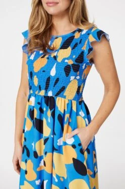 Abstract Floral Print Midi Dress -Hallmark Style D730969 BLUE 5