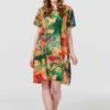 Abstract Print Tunic Dress -Hallmark Style D731085 MULTI ORANGE 2