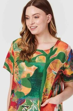Abstract Print Tunic Dress -Hallmark Style D731085 MULTI ORANGE 4