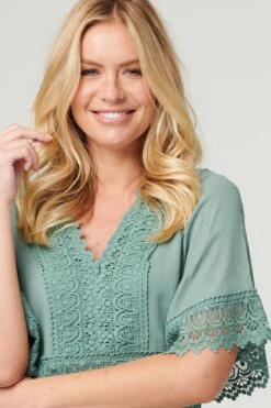 Lace Detail 1/2 Sleeve Short Dress -Hallmark Style D731197 KHAKI 3