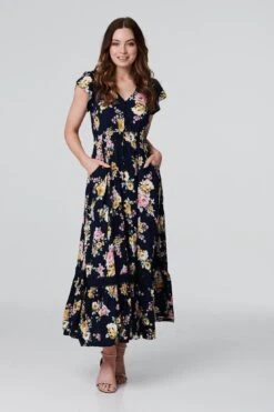 Vintage Rose Lace Trim Maxi Dress -Hallmark Style D731345 NAVY 1