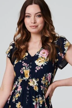 Vintage Rose Lace Trim Maxi Dress -Hallmark Style D731345 NAVY 4