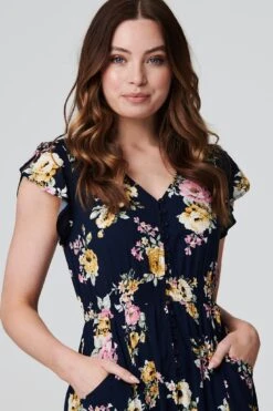 Vintage Rose Lace Trim Maxi Dress -Hallmark Style D731345 NAVY 5