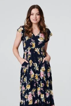 Vintage Rose Lace Trim Maxi Dress -Hallmark Style D731345 NAVY 6