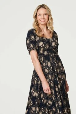 Printed Shirred Waist Maxi Dress -Hallmark Style D731349 NAVY 4