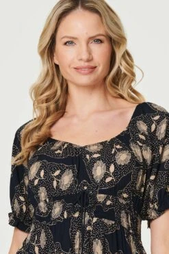 Printed Shirred Waist Maxi Dress -Hallmark Style D731349 NAVY 5