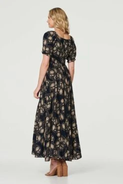 Printed Shirred Waist Maxi Dress -Hallmark Style D731349 NAVY 7