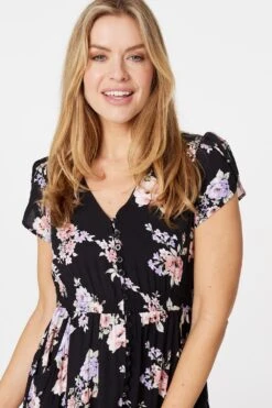 Floral Lace Trim Maxi Dress -Hallmark Style D731481 BLACK 3