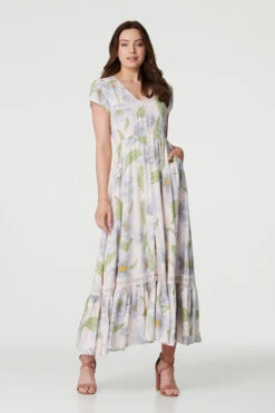 Floral Lace Trim V-Neck Maxi Dress -Hallmark Style D731484 PINK 1