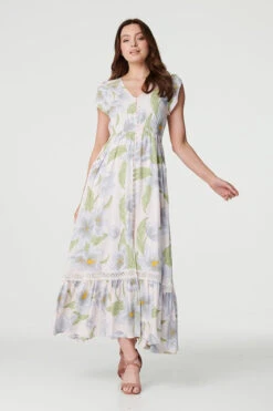 Hallmark Style 21 Floral Lace Trim V-Neck Maxi Dress