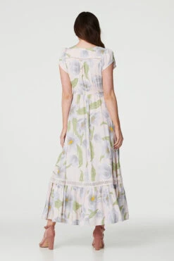 Floral Lace Trim V-Neck Maxi Dress -Hallmark Style D731484 PINK 5