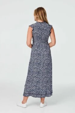 Ditsy Floral Frill Hem Maxi Dress -Hallmark Style D731644 NAVY 4