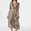 Animal Print Ruched Midi Dress -Hallmark Style D731799 CAMEL 1