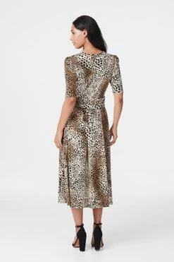 Animal Print Ruched Midi Dress -Hallmark Style D731799 CAMEL 5