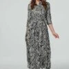 Zebra Print Midi Shirt Dress -Hallmark Style D731849 BLACK AND WHITE 2