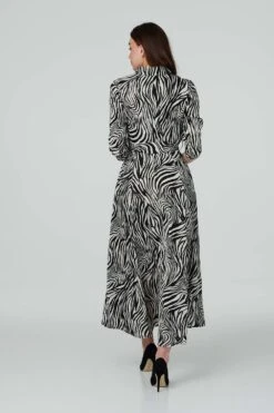 Zebra Print Midi Shirt Dress -Hallmark Style D731849 BLACK AND WHITE 5