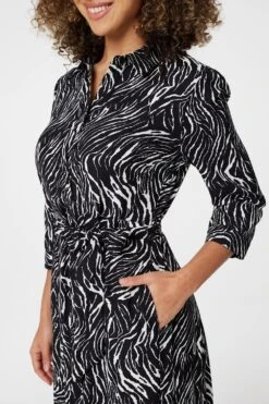 Zebra Print Button Front Shirt Dress -Hallmark Style D731850 BLACK 5