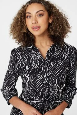 Zebra Print Button Front Shirt Dress -Hallmark Style D731850 BLACK 6
