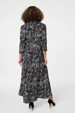 Zebra Print Button Front Shirt Dress -Hallmark Style D731850 BLACK 7