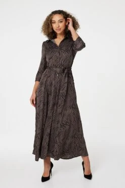 Zebra Print Button Front Shirt Dress -Hallmark Style D731850 DARK GREY 1