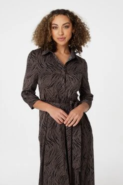 Zebra Print Button Front Shirt Dress -Hallmark Style D731850 DARK GREY 2
