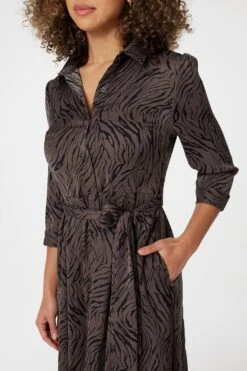 Zebra Print Button Front Shirt Dress -Hallmark Style D731850 DARK GREY 4