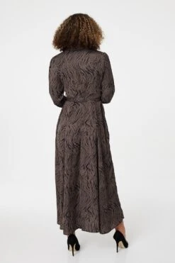 Zebra Print Button Front Shirt Dress -Hallmark Style D731850 DARK GREY 6