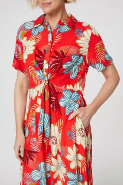 Tropical Knot Front Shirt Dress -Hallmark Style D731954 CORAL 11
