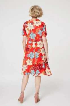 Tropical Knot Front Shirt Dress -Hallmark Style D731954 CORAL 6