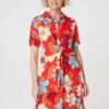 Tropical Knot Front Shirt Dress -Hallmark Style D731954 CORAL 9