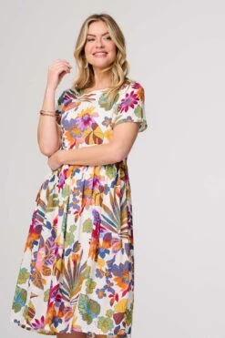 Floral Short Sleeve Relaxed Midi Dress 16 Floral Short Sleeve Relaxed Midi Dress -Hallmark Style D732232 MULTI WHITE 4