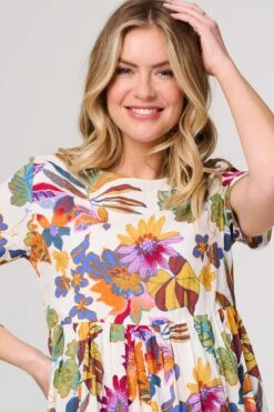 Floral Short Sleeve Relaxed Midi Dress 14 Floral Short Sleeve Relaxed Midi Dress -Hallmark Style D732232 MULTI WHITE 5