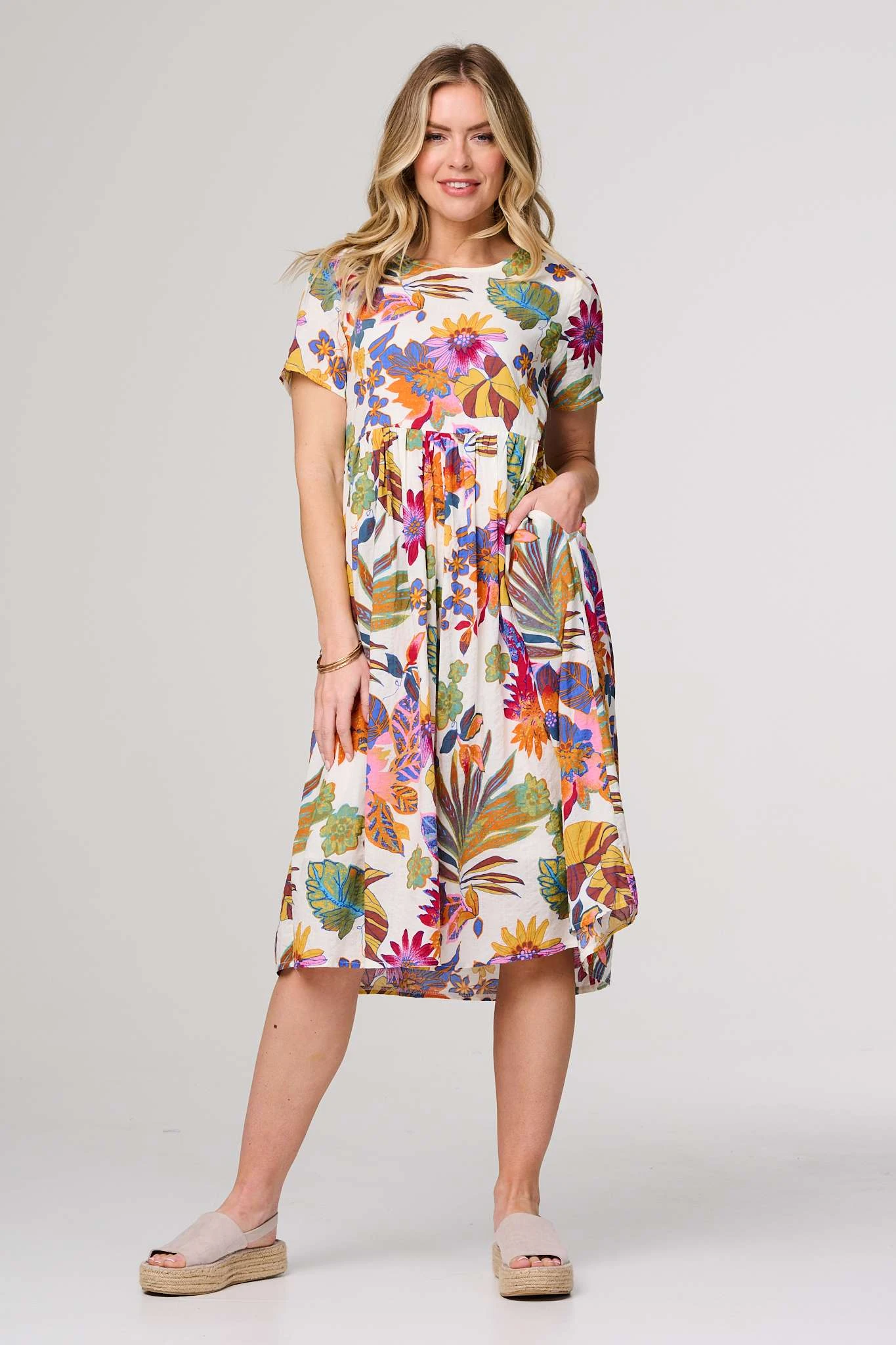 Floral Short Sleeve Relaxed Midi Dress 3 Floral Short Sleeve Relaxed Midi Dress