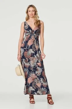 Printed Sleeveless Maxi Sun Dress -Hallmark Style D732272 MULTI NAVY 1