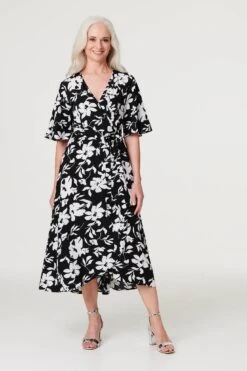Hallmark Style 23 Floral Flute Sleeve Midi Dress