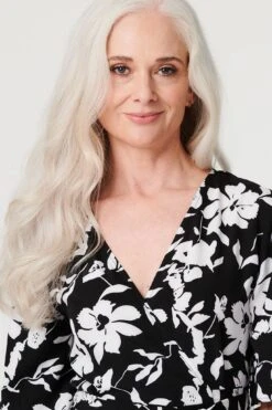 Floral Flute Sleeve Midi Dress -Hallmark Style D732564 MULTI BLACK 4