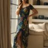 Floral Bardot Side Split Maxi Dress -Hallmark Style D732743 2