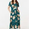 Floral Lace Trim A-Line Midi Dress -Hallmark Style D732776 MULTI GREEN 1