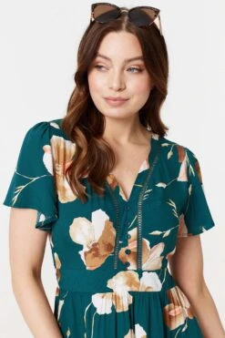 Floral Lace Trim A-Line Midi Dress -Hallmark Style D732776 MULTI GREEN 3