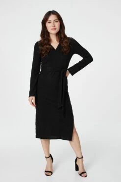 Polo Collar Knit Dress -Hallmark Style KD158136 BLACK 1