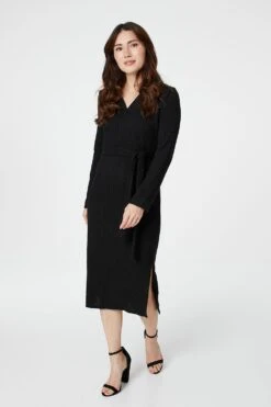 Polo Collar Knit Dress -Hallmark Style KD158136 BLACK 2
