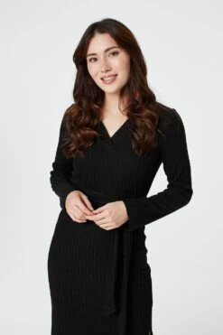 Polo Collar Knit Dress -Hallmark Style KD158136 BLACK 3