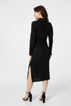 Polo Collar Knit Dress -Hallmark Style KD158136 BLACK 5