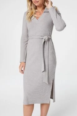 Polo Collar Knit Dress -Hallmark Style KD158136 GREY 3