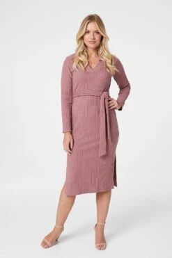 Polo Collar Knit Dress -Hallmark Style KD158136 PINK 1