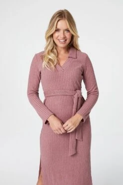 Polo Collar Knit Dress -Hallmark Style KD158136 PINK 2