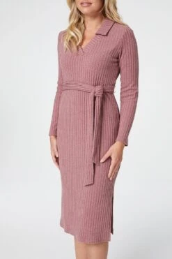 Polo Collar Knit Dress -Hallmark Style KD158136 PINK 3